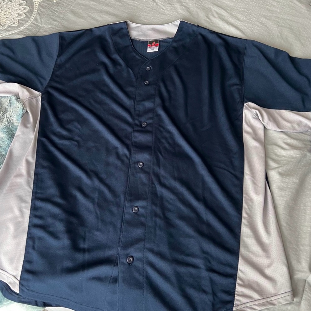 ⚾️ New! Blue & Grey Short Sleeved Button Up Jersey Size 2XL